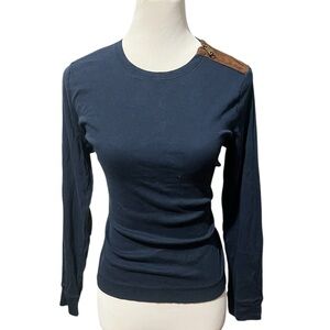 Blue and brown polo long sleeve shirt